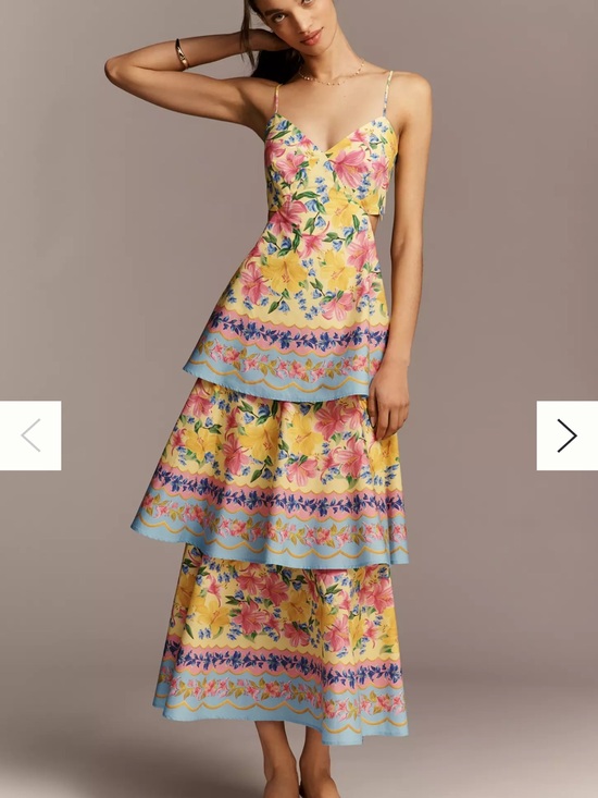 FARM Rio Dresses & Skirts - FARM Rio Yellow Floral Tiered Maxi Dress with Pink & Blue Accents
